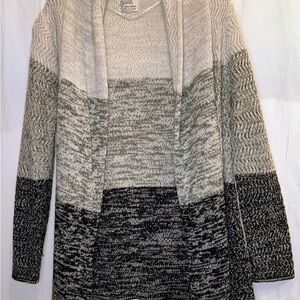 Western Connection Gray Colorblock Cardigan Sweater Open Front Marled Knit M